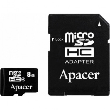 Карта пам'яті Apacer 8GB microSDHC Class4 w/ 1 Adapter RP (AP8GMCSH4-R)