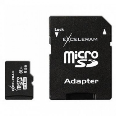 Карта пам'яті eXceleram 8Gb microSDHC class 10 c адаптером SD (MSD0810V)