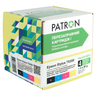 Картридж  ПЕРЕЗАПРАВНИЙ EPSON Stylus TX200 (Комплект 4 шт + чорнило) (PN-073-012) PATRON