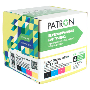 Картридж  ПЕРЕЗАПРАВНИЙ EPSON Stylus Office S22 SX125 (Комплект 4 шт+ чорнило) (PN-128-042) PATRON