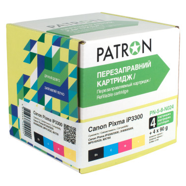Картридж  ПЕРЕЗАПРАВНИЙ CANON PIXMA iP3300 (Комплект 4 шт + чорнило) (PN-5-8-024) PATRON