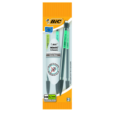 Набір механічнич олівців 3 шт BIC Matic HB 0.7 мм (3086120013271/875588) + 12 шт грифелів BIC
