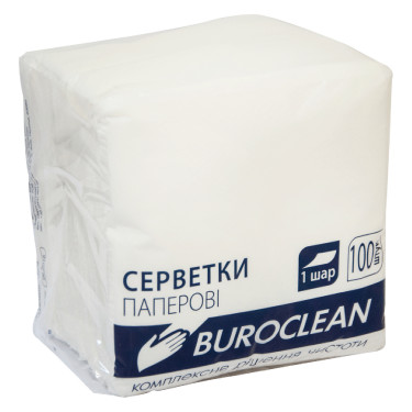 Серветки паперові Buroclean столові 24 х 24 см 100 шт Білі (10100200)
