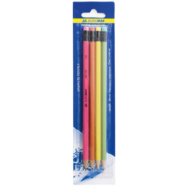 Набір олівців графітових Buromax HB Асорті Неон 4 шт (BM.8521)