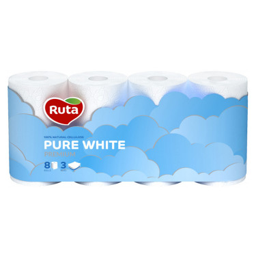 Туалетний папір Ruta Pure White 150 відривів 3 шари 8 рулонів Білий (4820023747555)