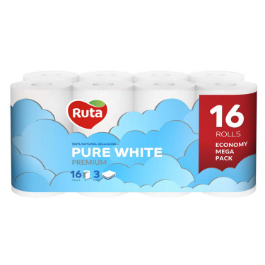 Туалетний папір Ruta Pure White 150 відривів 3 шари 16 рулонів Білий (4820023748538)
