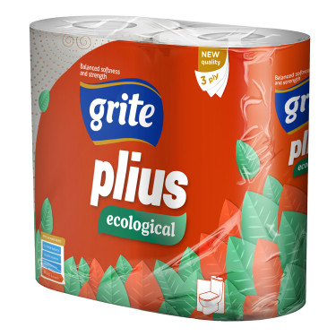 Туалетний папір Grite Plius Ecological 135 відривів 3 шари 4 рулони (4770023492811)