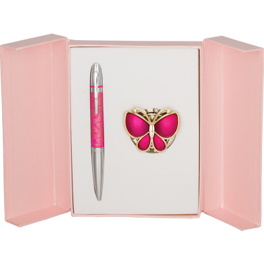 Набір подарунковий (ручка кулькова + гачок для сумки) Langres Papillon Рожевий (LS.122010-10)