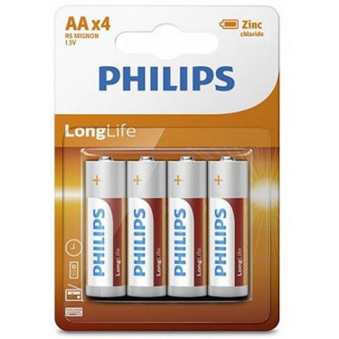 Батарейка AА вугільно-цинкова блістер, 4 шт, LongLife Zinc Carbon Philips (R6L4B/10)