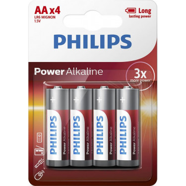 Батарейка AА лужна блістер, 4 шт, Power Alkaline Philips (LR6P4B/10)