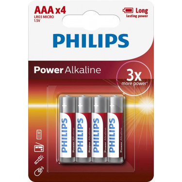 Батарейка AАА лужна блістер, 4 шт, Power Alkaline Philips (LR03P4B/10)