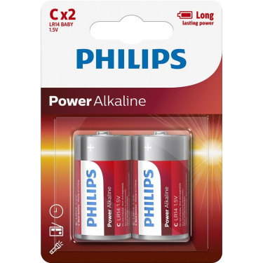 Батарейка C(LR14) лужна блістер, 2 шт, Power Alkaline Philips (LR14P2B/10)