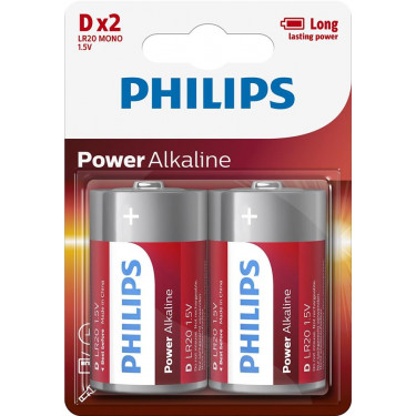 Батарейка D(LR20) лужна блістер, 2 шт, Power Alkaline Philips (LR20P2B/10)