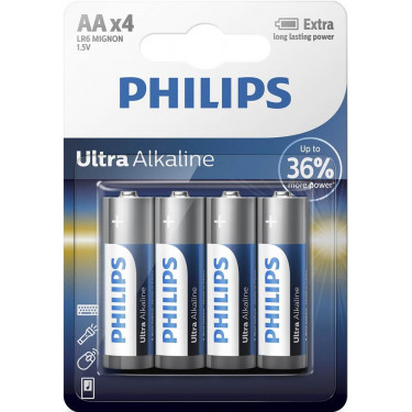 Батарейка AА лужна блістер, 4 шт, Ultra Alkaline Philips (LR6E4B/10)