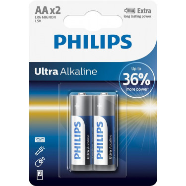 Батарейка AА лужна блістер, 2 шт, Ultra Alkaline Philips (LR6E2B/10)