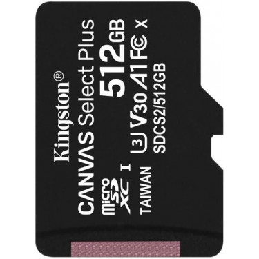 Карта пам'яті 512GB microSD C10 UHS-I U3 A1 Kingston (SDCS2/512GBSP)