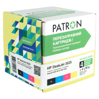Комплект картридж перезаправний HP DeskJet 3525 4 шт Patron (PN-H655-N056) + чорнила Barva (HU3/H655)