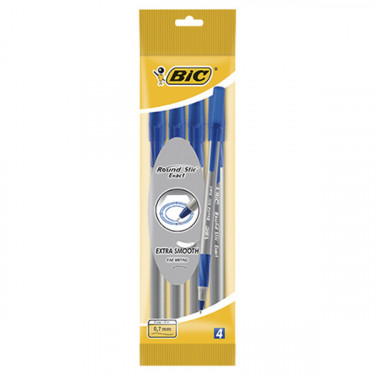 Набір масляних ручок 4 шт, 0,36 мм, сині Round Stic Exact BIC (3086123340831/3086123408067)