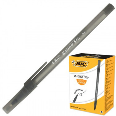 Ручка масляна 0,4 мм, чорна Round Stic M BIC (3086123269828/3086123256385)