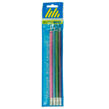 Набір графітових олівців 4 шт HB з ластиком, голограма Buromax (BM.8522)