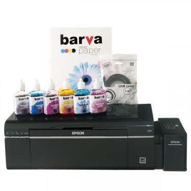 Комплект для друку Printer kit 4в1 Принтер L805 A4 Epson + чернила Barva + бумага Barva + кабель