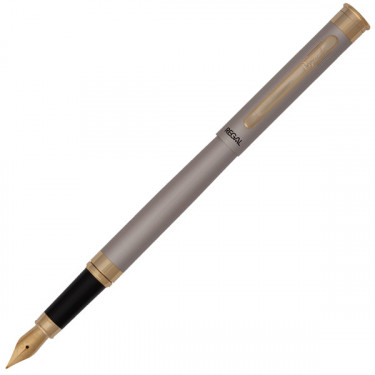 Ручка перова синя, нікелевий корпус в оксамитовому чохлі Regal (R68002.F)