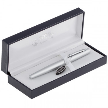 Ручка-роллер 0.7 мм, хромований корпус у подарунковому футлярі, чорна Regal (R80107.LR)