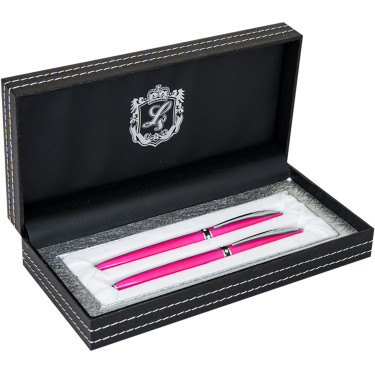 Комплект ручок перова та роллерна з прозорими кристалами, рожевий корпус у подарунковому футлярі Elegance Langres (LS.443000-10)
