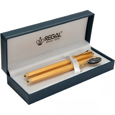 Комплект ручок перова та роллерна L корпус в подарунковому футлярі, золото Regal (R12208.L.RF)