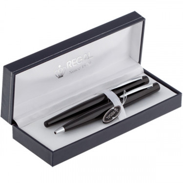 Комплект ручок перова та кулькова чорний корпус в подарунковому футлярі Regal (R80200.L.BF)