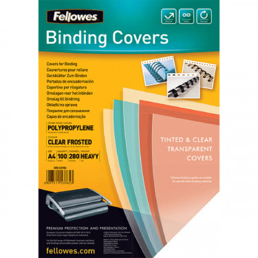 Обкладинки для брошурування А4, матові, 280 мкм, пластикові, 100 шт, прозорі Transparent Fellowes (f.53765)