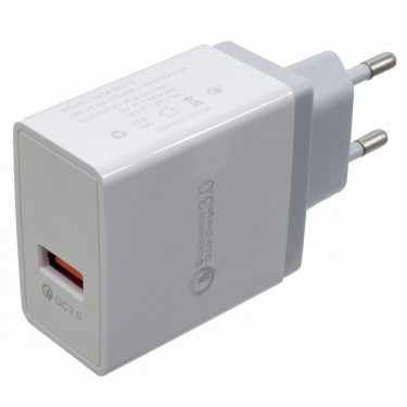 Пристрій зарядний мережевий Quick charge 3.0 1xUSB 2.4 А, білий Patron ( PN-QC3-220V-W)