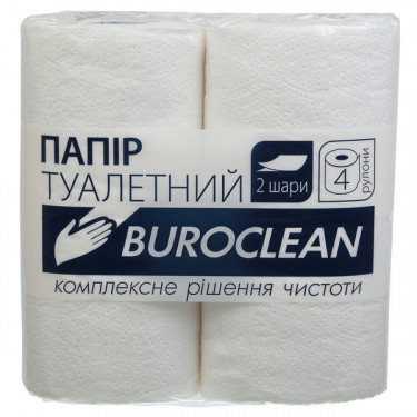 Папір туалетний целюлозний, двошаровий, на гільзі, 4 рулони, білий BuroClean (4823078910554)