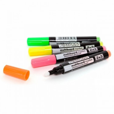 Набір маркерів для сухостиральних та скляних дошок, флюоресцентних, 2-4 мм, 4 шт 2х3 (AS143)