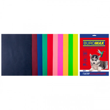Набір кольорового паперу А4, 80 г/м2, 20 листів, 10 кольорів Dark+Neon Buromax (4823078962379)