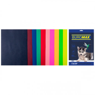Набір кольорового паперу А4, 80 г/м2, 50 листів, 10 кольорів Dark+Neon Buromax (4823078962409)