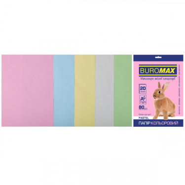 Набір кольорового паперу А4, 80 г/м2, 20 листів, 5 кольорів Pastel Buromax (4823078962256)