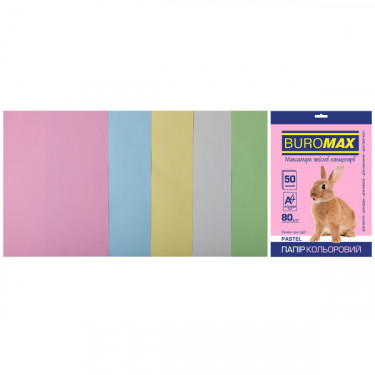 Набір кольорового паперу А4, 80 г/м2, 50 листів, 5 кольорів Pastel Buromax (4823078962270)