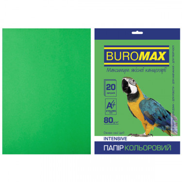 Папір кольоровий А4, 80 г/м2, 20 листів, зелений Intensive Buromax (4823078961853)
