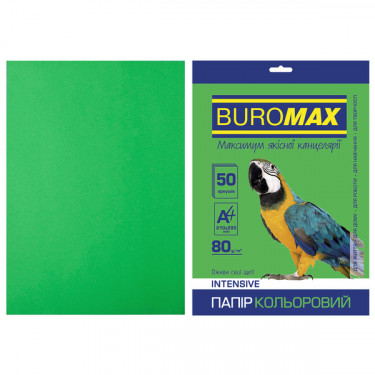 Папір кольоровий А4, 80 г/м2, 50 листів, зелений Intensive Buromax (4823078962102)