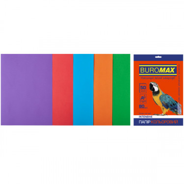 Набір кольорового паперу А4, 80 г/м2, 50 листів, 5 кольорів Intensive Buromax (4823078962287)