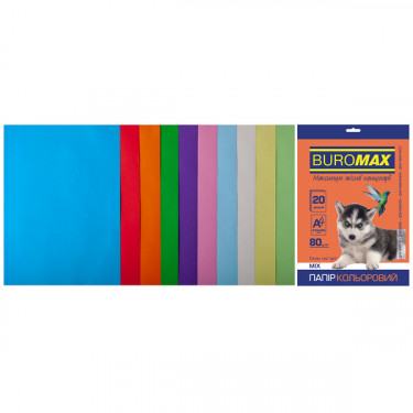 Набір кольорового паперу А4, 80 г/м2, 20 листів, 10 кольорів Pastel+Intensive Buromax (4823078962331)