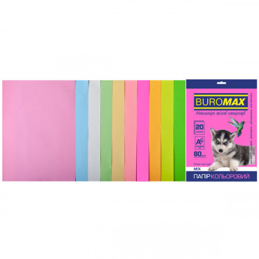 Набір кольорового паперу А4, 80 г/м2, 20 листів, 10 кольорів Pastel+Neon Buromax (4823078962348)