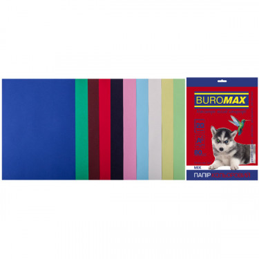 Набір кольорового паперу А4, 80 г/м2, 20 листів, 10 кольорів Dark+Pastel Buromax (4823078962386)
