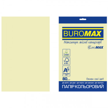 Папір кольоровий, А4, 80 г/м2, 20 листів, бежевий Pastel Euromax Buromax (4823078970817)