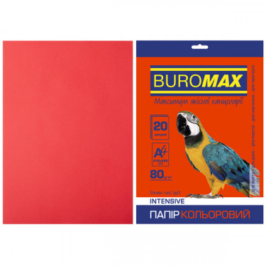 Папір кольоровий А4, 80 г/м2, 20 листів, червоний Intensive Buromax (4823078961846)