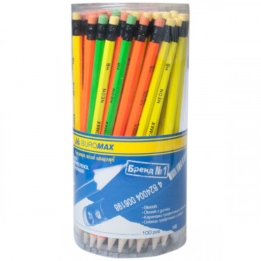 Олівець графітовий, НВ, з ластиком, асорті Neon Buromax (BM.8520)