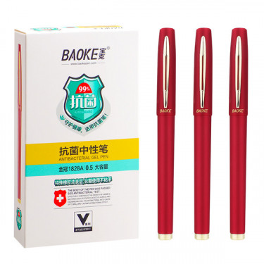 Ручка гелева 0.5 мм, антибактеріальне покриття софт, червона Baoke (1828A-red)