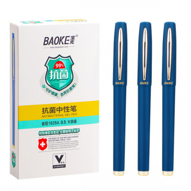Ручка гелева 0.5 мм, антибактеріальне покриття софт, синя Baoke (1828A-blue)