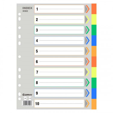 Цифровий індекс-розділювач А4 (цифри 1-10), 10 аркушів, пластик, кольоровий Comix (IX902)